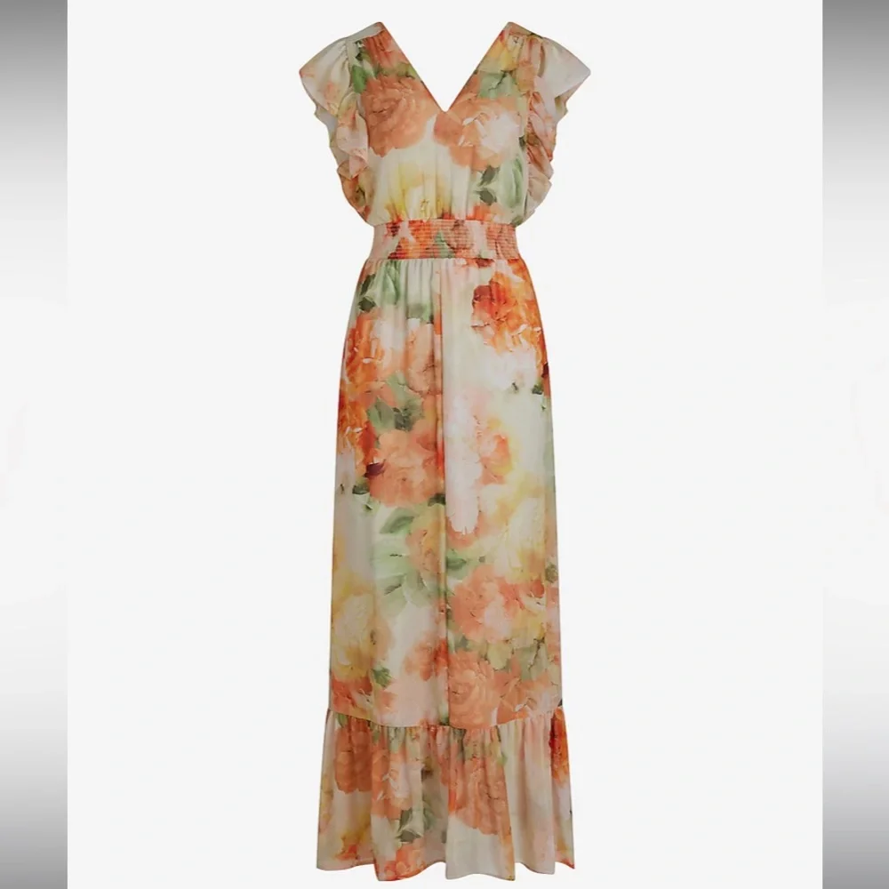 Floral Flutter Sleeve Maxi Dress NWT - Picture 3 of 13